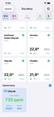 Detail zařízení v mobilní aplikaci Živý obraz